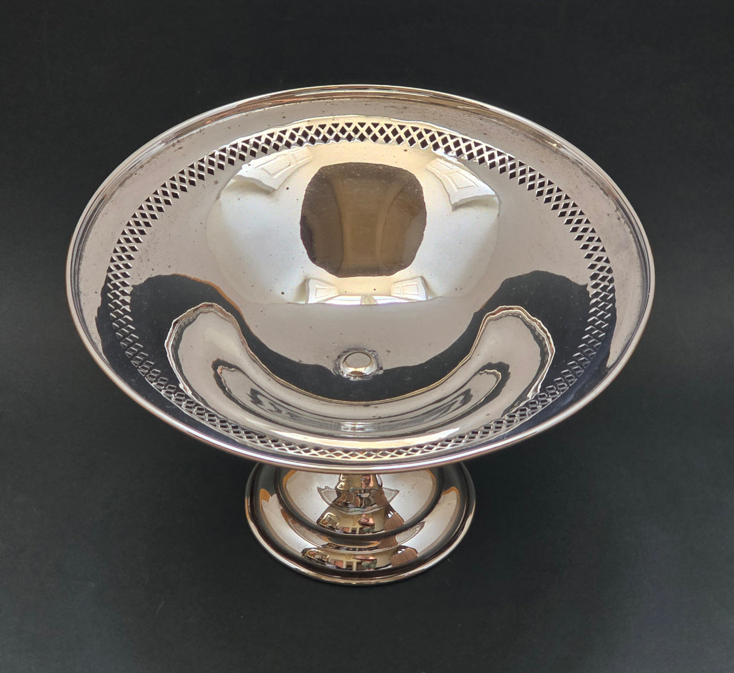 Antique British EPNS Silver-Plated Fruit Tazza — Pierced Diamond Border, circa 1890
