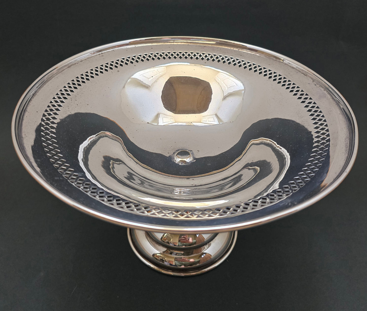 Antique British EPNS Silver-Plated Fruit Tazza — Pierced Diamond Border, circa 1890