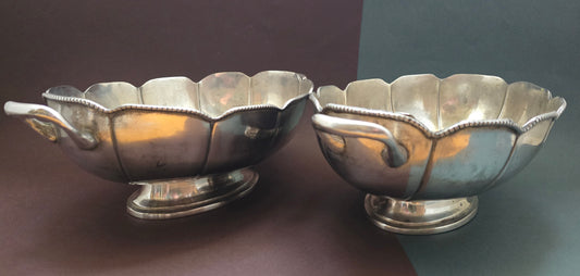 Antique Silver-Plated Centrepiece Bowl Set of 2 — Art Deco Scalloped, 1920s–30s