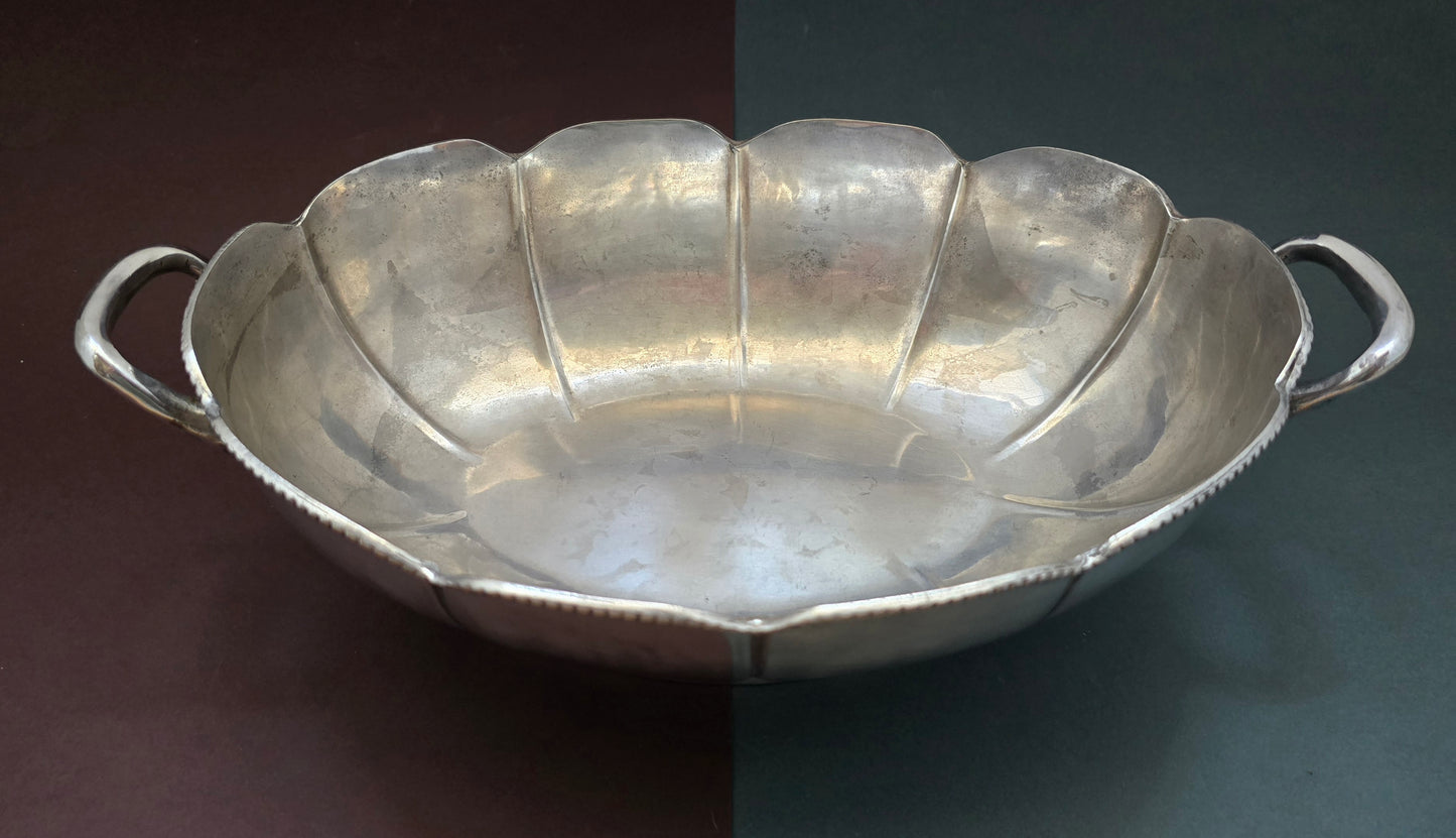 Antique Silver-Plated Centrepiece Bowl Set of 2 — Art Deco Scalloped, 1920s–30s