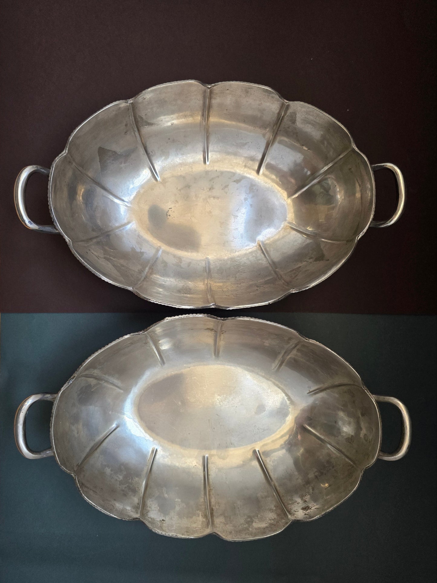Antique Silver-Plated Centrepiece Bowl Set of 2 — Art Deco Scalloped, 1920s–30s