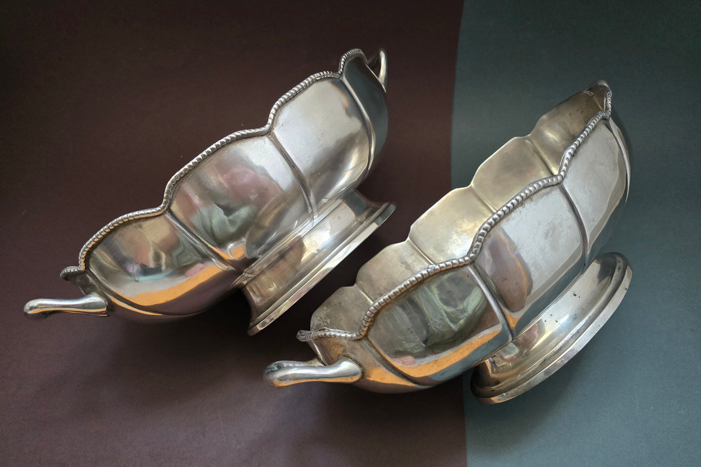 Antique Silver-Plated Centrepiece Bowl Set of 2 — Art Deco Scalloped, 1920s–30s