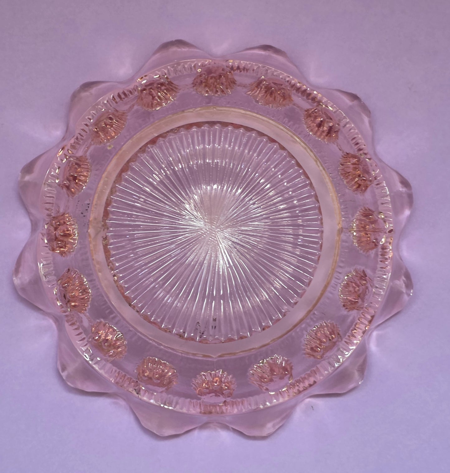 Art Deco Pink Glass Ruffled Bowl – Pressed Glass, c.1925