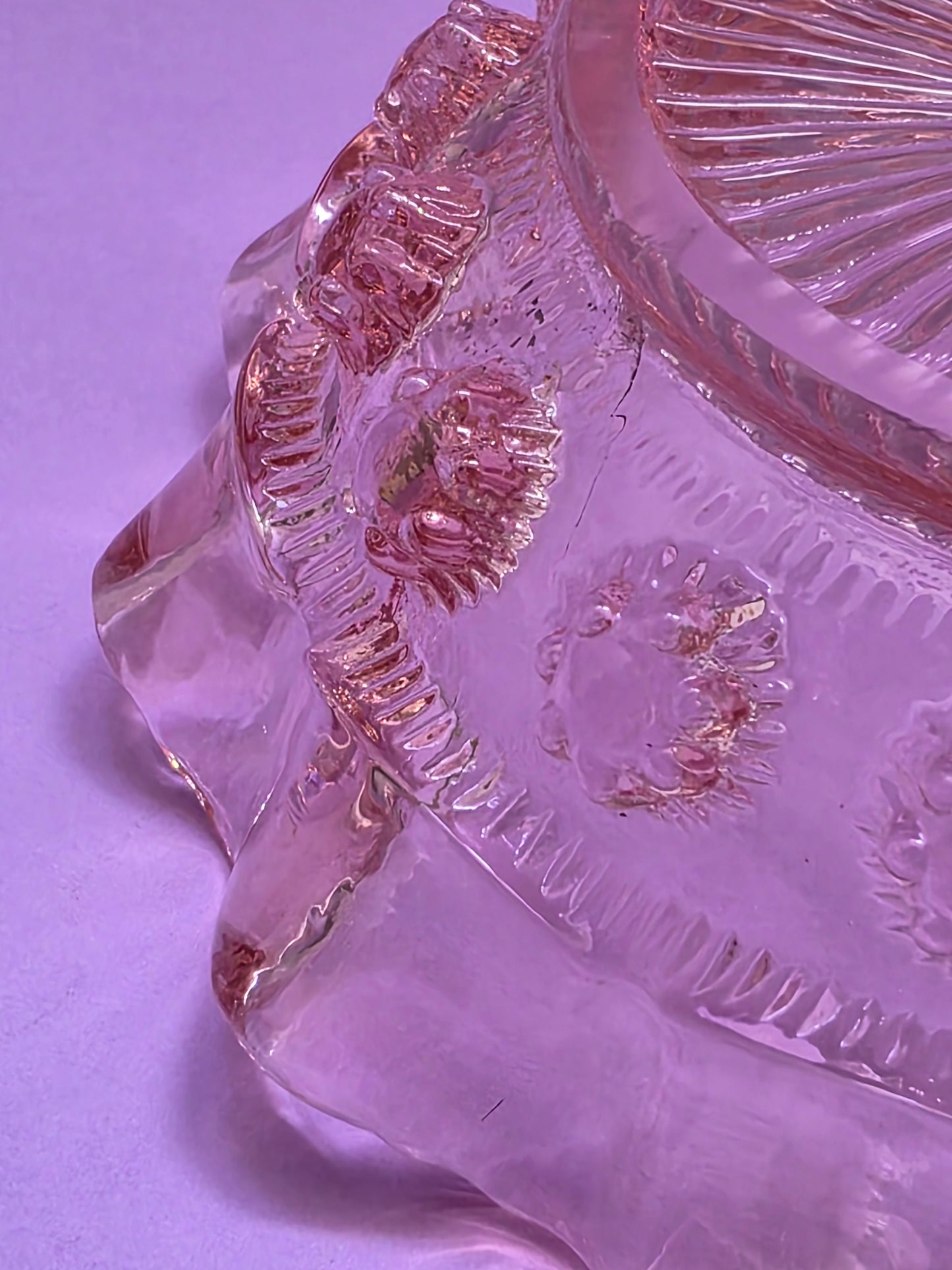 Art Deco Pink Glass Ruffled Bowl – Pressed Glass, c.1925