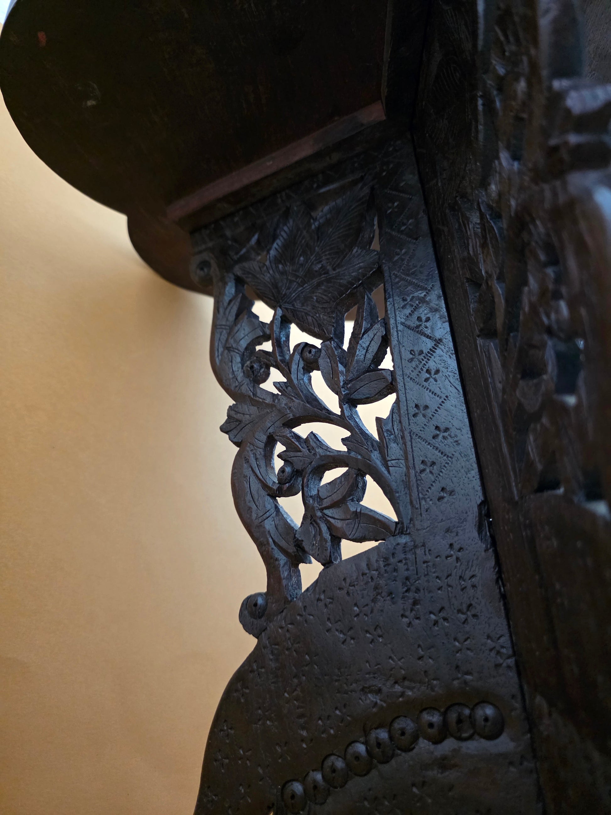 Anglo-Indian carved folding table c.1900 – top view underside