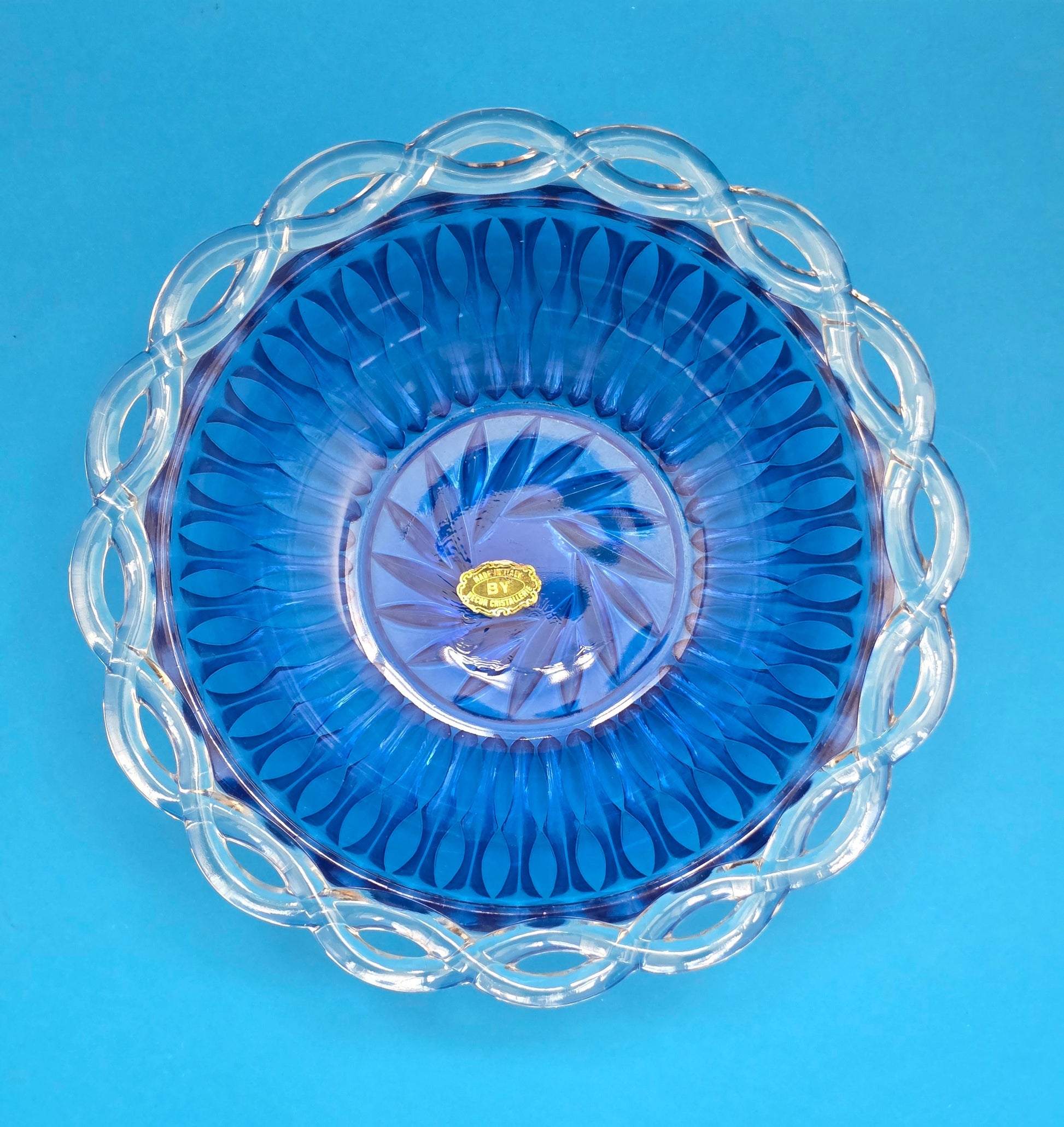 Décor Cristallerie blue glass bowl Italy c.1960 – top view