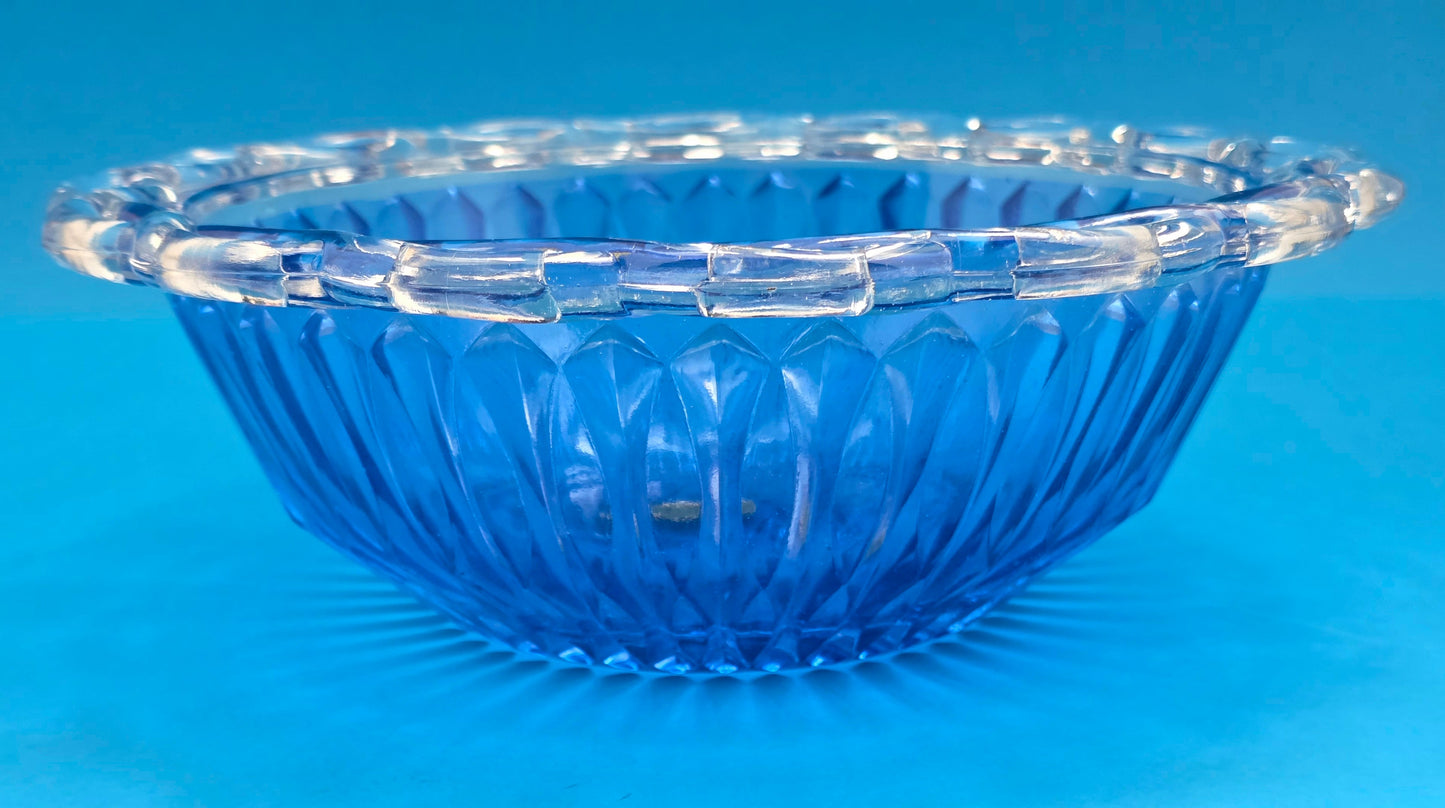 Décor Cristallerie blue glass bowl Italy c.1960 – label detail Made in Italy