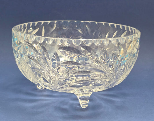 Bohemian Cut Crystal Footed Bowl – Floral & Fan Pattern, c.1950