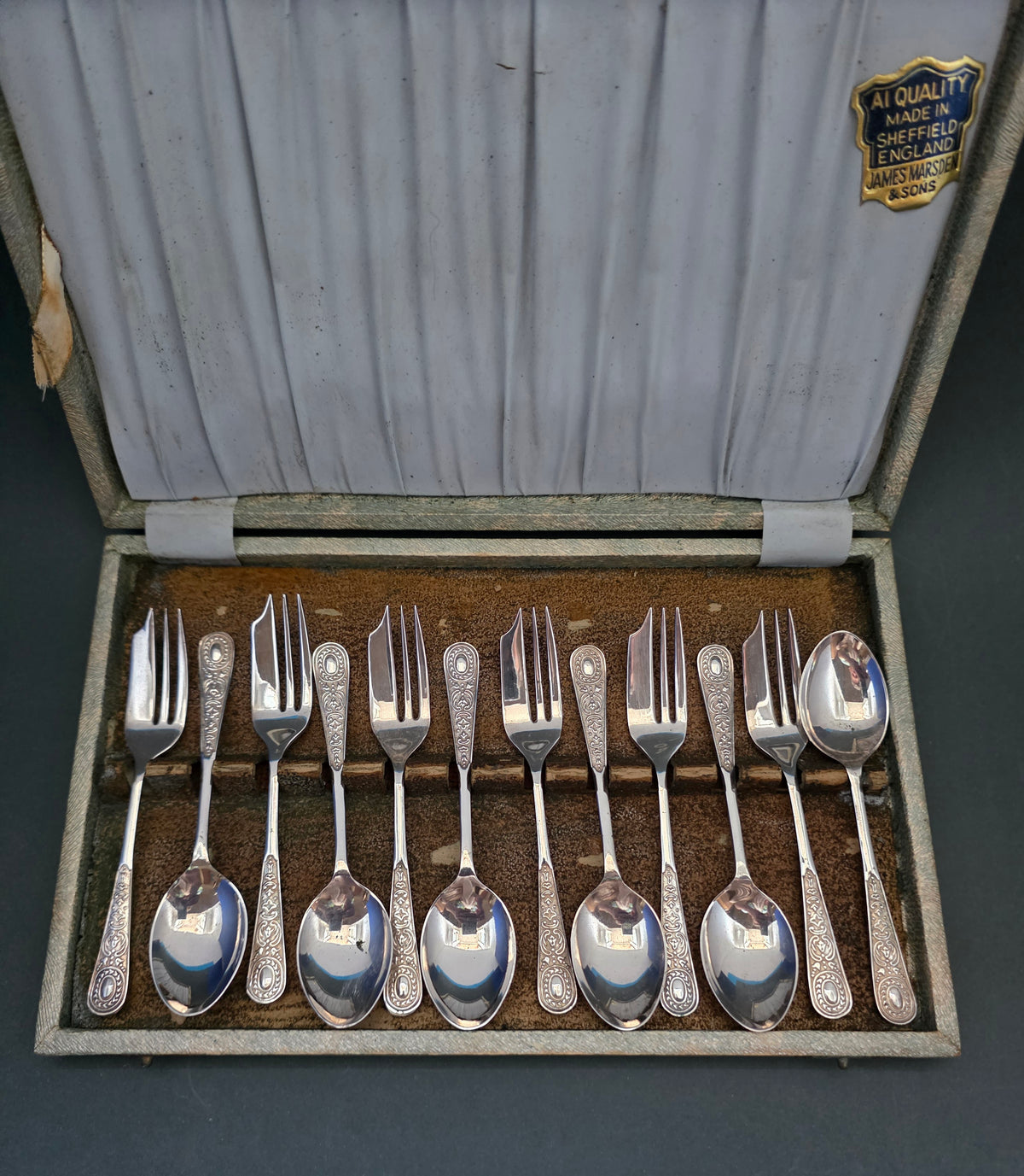 James Marsden & Sons EPNS A1 Dessert Set – 12-Piece Arabesque, c.1925