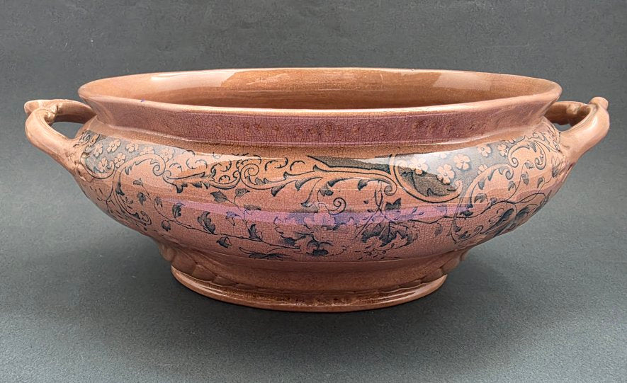 Dimmock & Smith Richmond open terrine – top view showing pink lustre interior and scroll handles