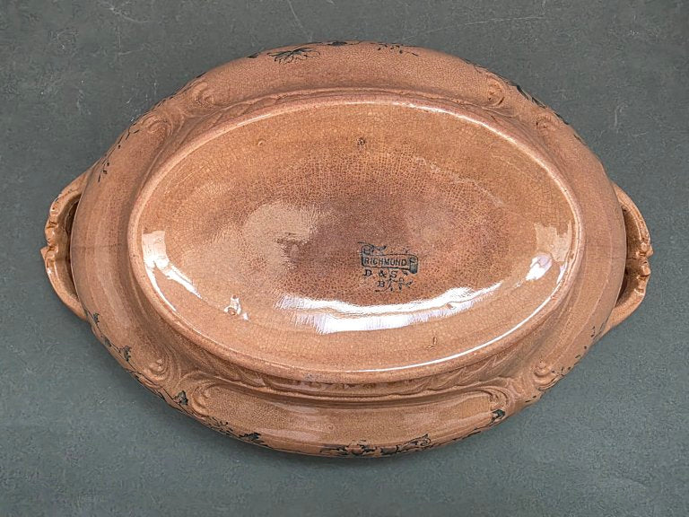 Dimmock & Smith matching pot – front view showing pink lustre glaze and blue floral decoration