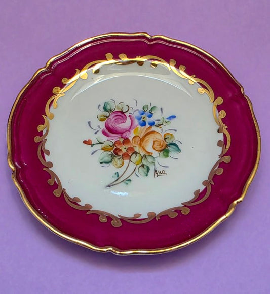 Limoges Hand-Painted Rose Bouquet Trinket Tray, Décor Main – c.1960