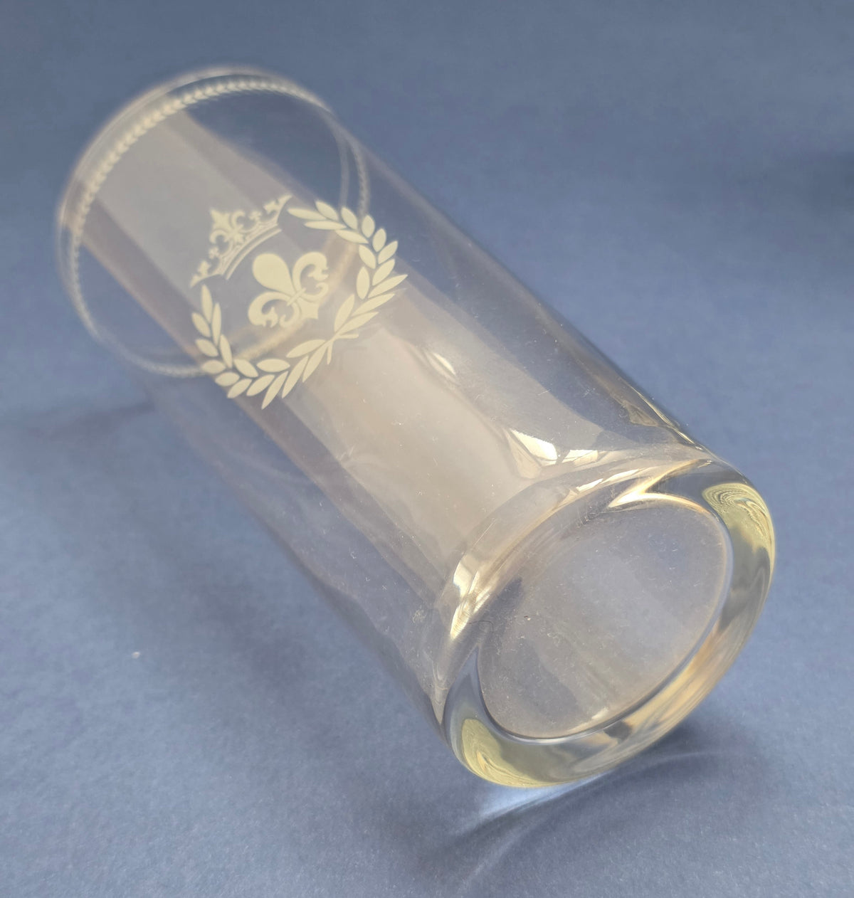 Set of 4 Vintage Engraved Highball Glasses with Fleur-de-Lis Crest, 1960s