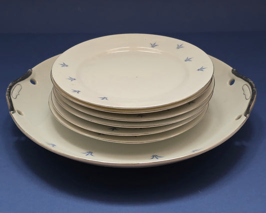 Chikaramachi Japanese Hand-Painted Cake Set, circa 1920