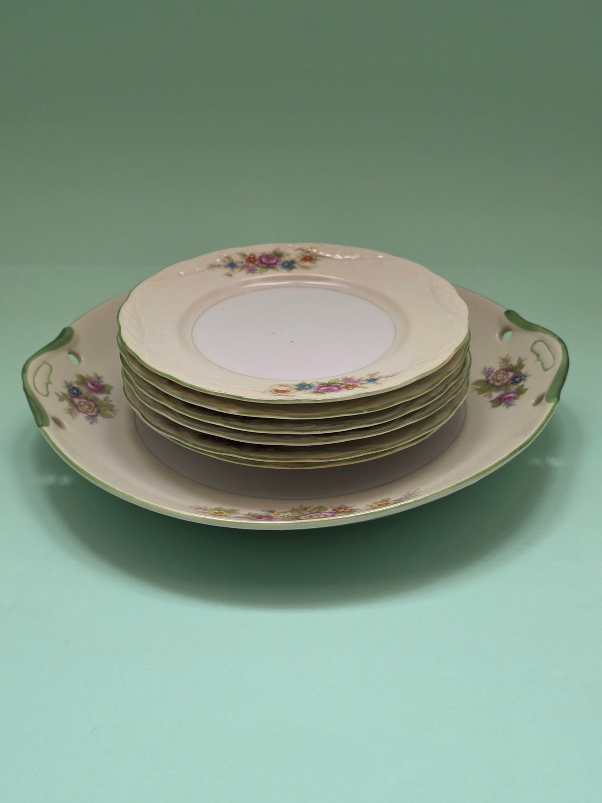 Vintage Chikaramachi Floral Cake Set for 6 | c. 1930
