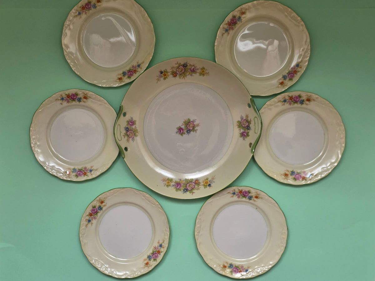 Vintage Chikaramachi Floral Cake Set for 6 | c. 1930