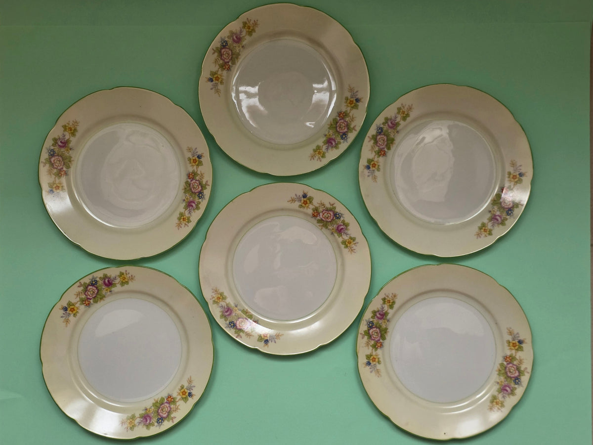 Vintage Chikaramachi Floral Breakfast Plates, Set of 6 | c. 1930