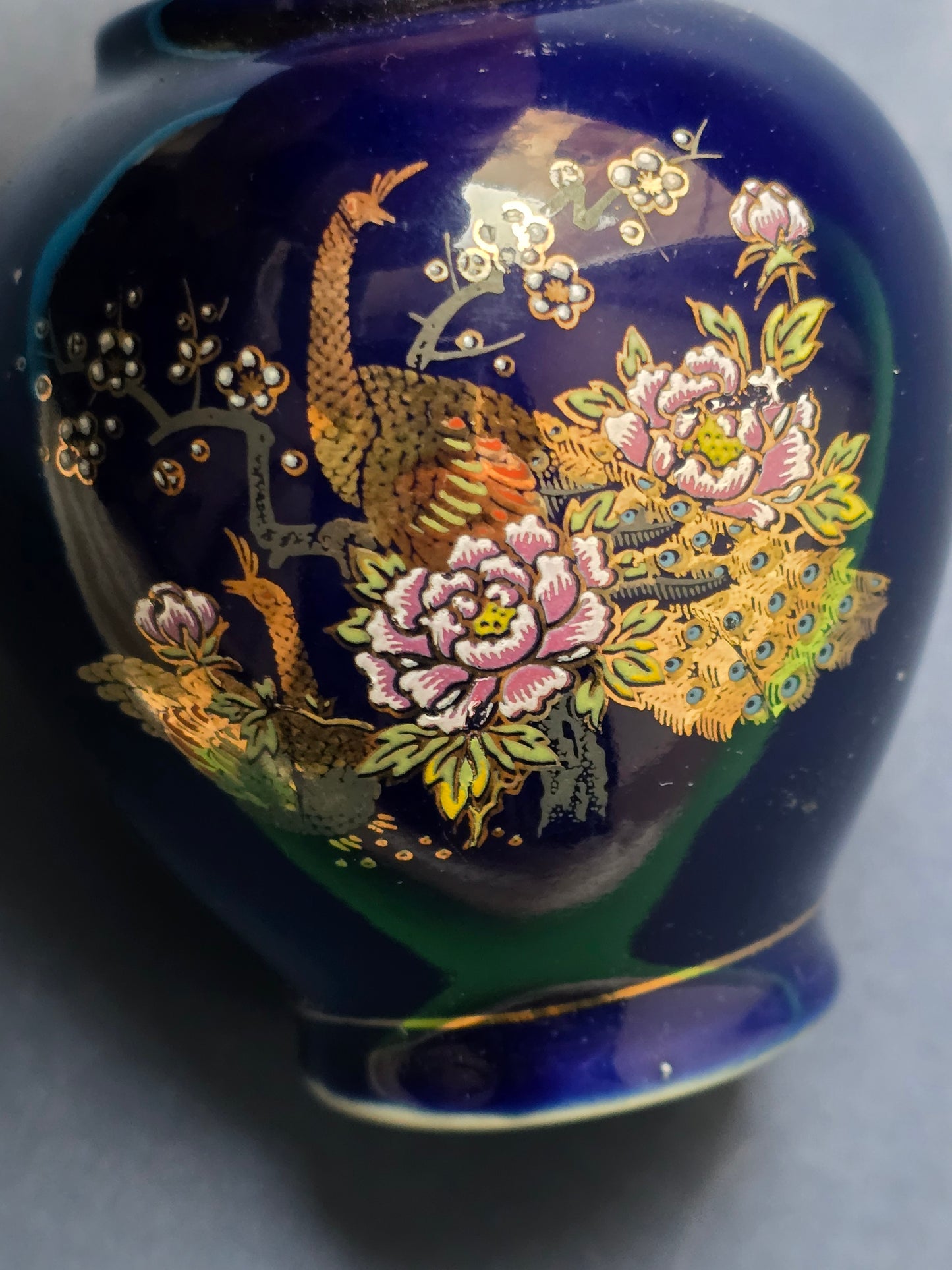 Italian 'Fine Cobalt' Ginger Jar with Lid, Peacock & Peonies, c.1950–1960