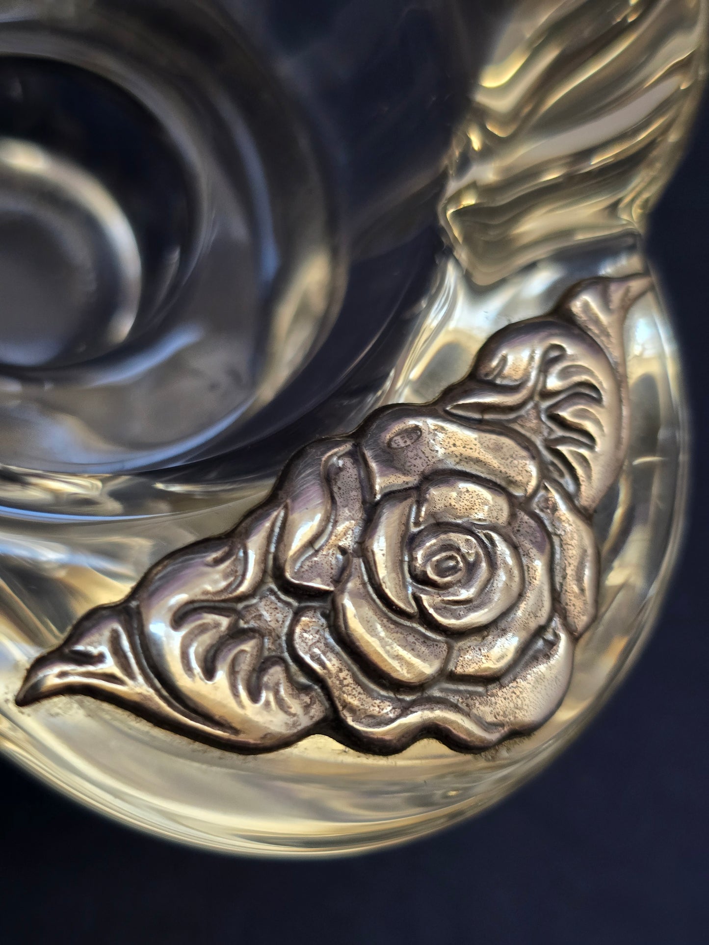 Italian Crystal Candle Holder | Silver Roses | Valori Collezione Cristallo-Argento | c.1980s