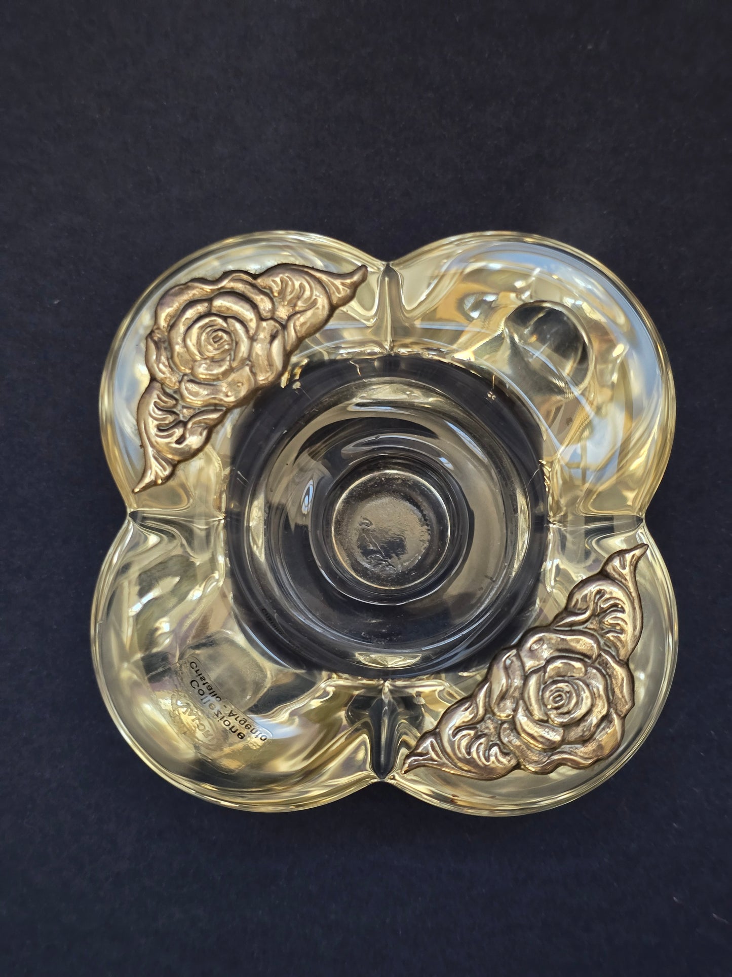 Italian Crystal Candle Holder | Silver Roses | Valori Collezione Cristallo-Argento | c.1980s