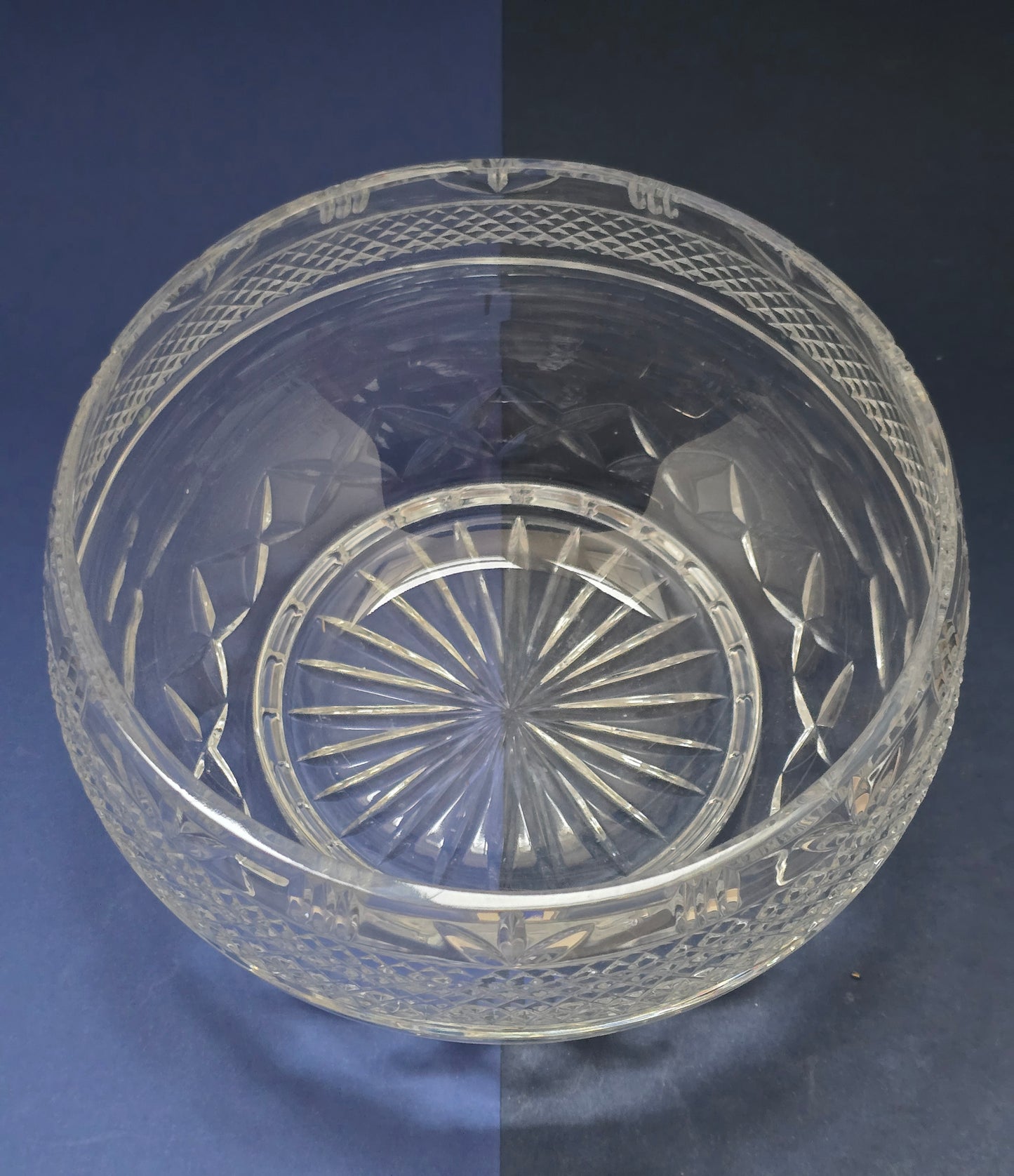 Vintage Cut Crystal Bowl with Hobnail & Tulip Band Pattern, c.1930