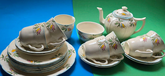 Jas. Broadhurst & Sons 'Kendal' Complete Tea Service for Six, Hand-Painted Campanula, c.1930–1940