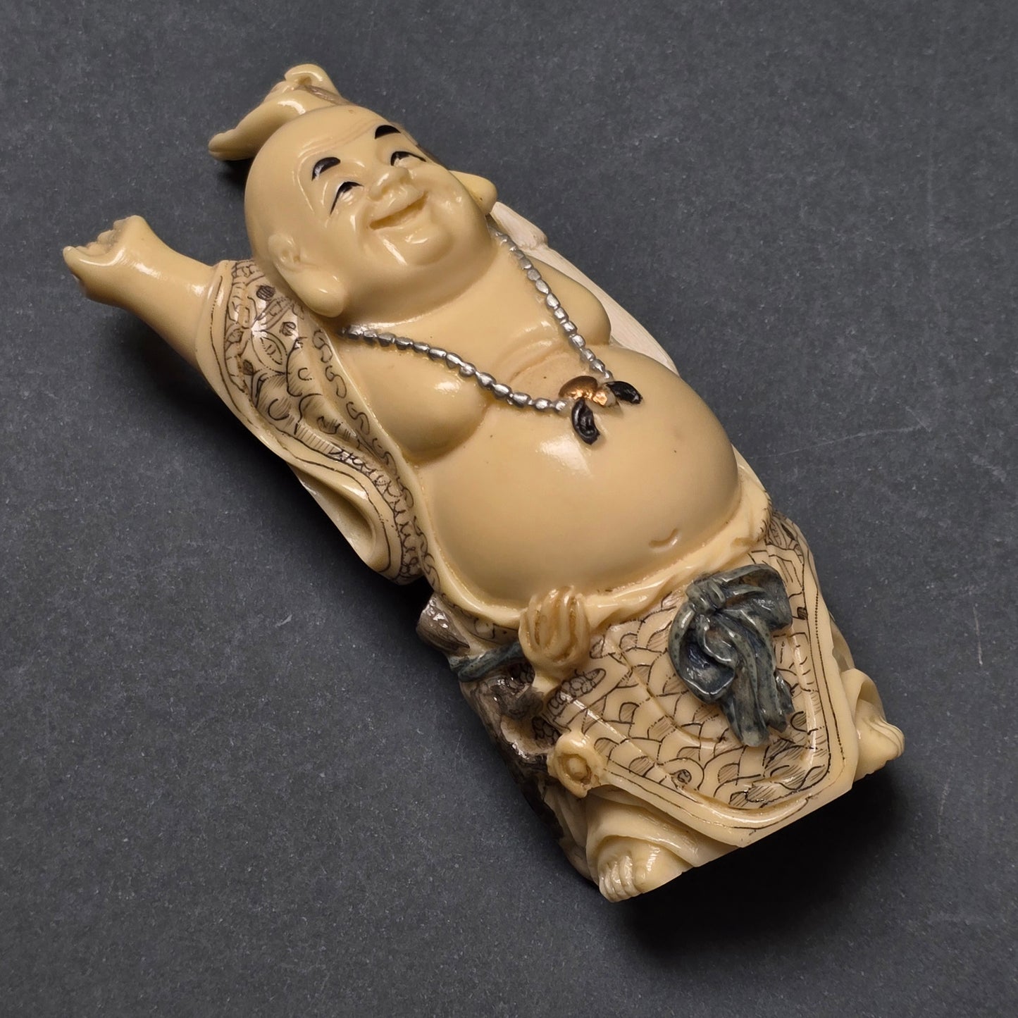 Vintage Japanese Resin Hotei Buddha Figurine, Signed, c.1960