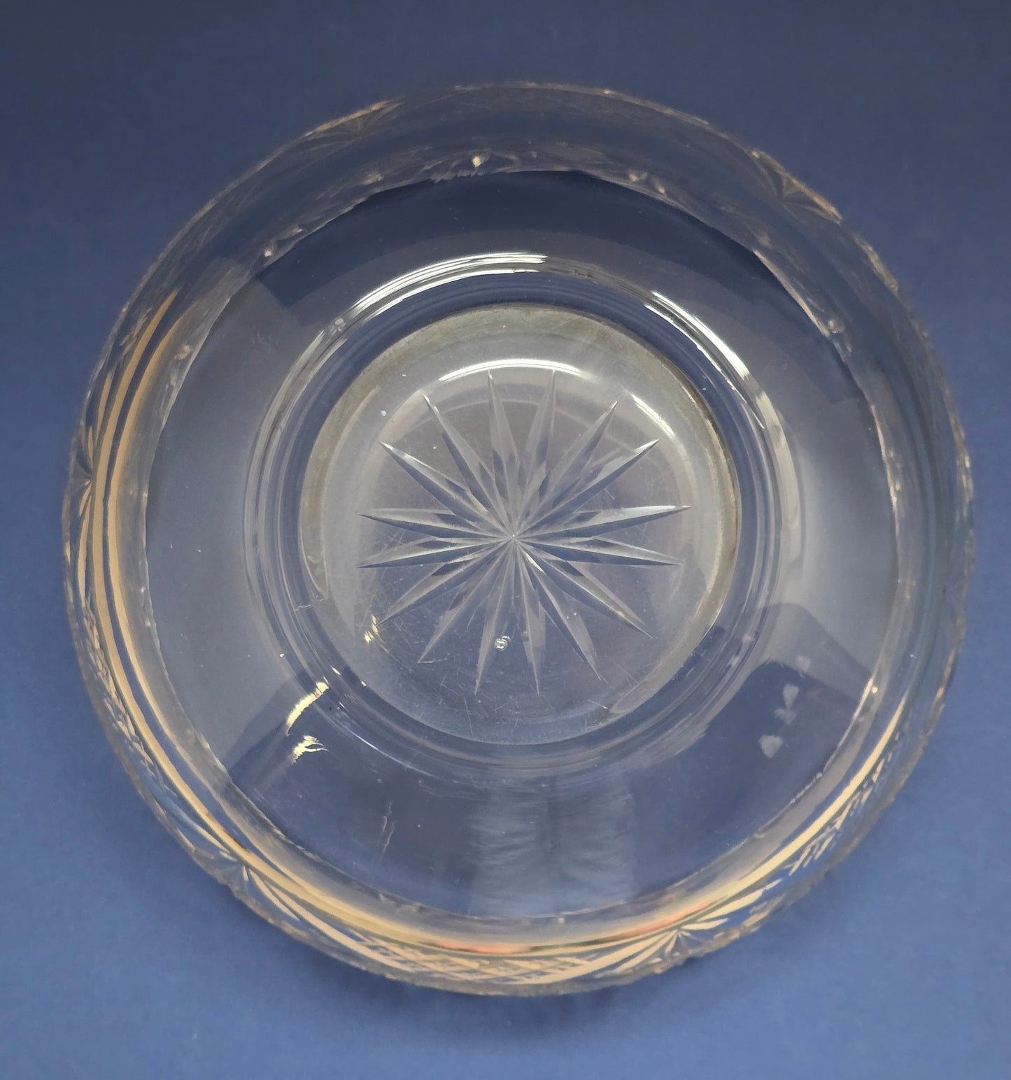 Antique Cut Crystal Bowl with Scalloped Rim, Star & Fan Pattern, c.1920