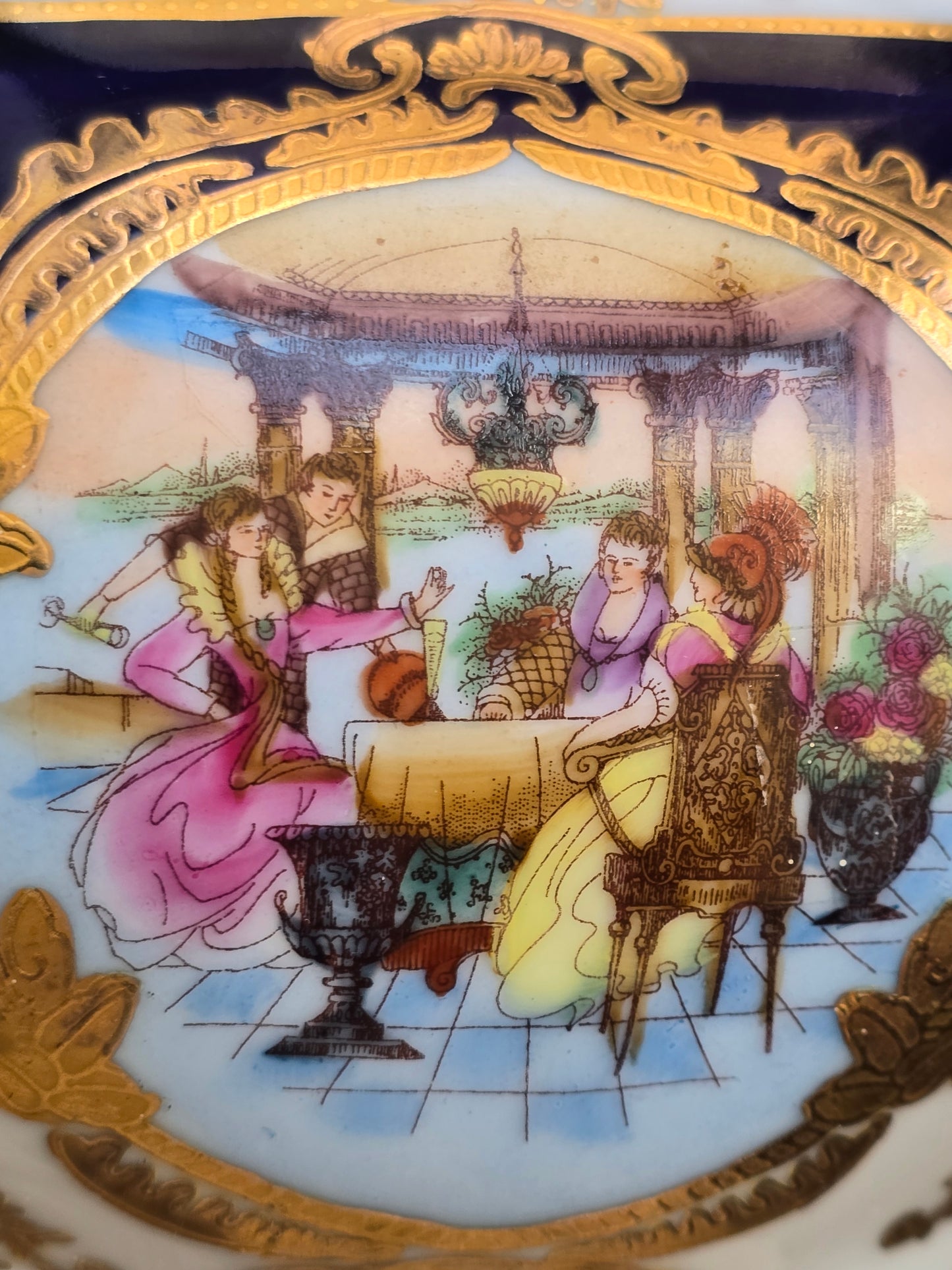 Limoges Cobalt Blue & Gold Porcelain Jewellery Box c.1970