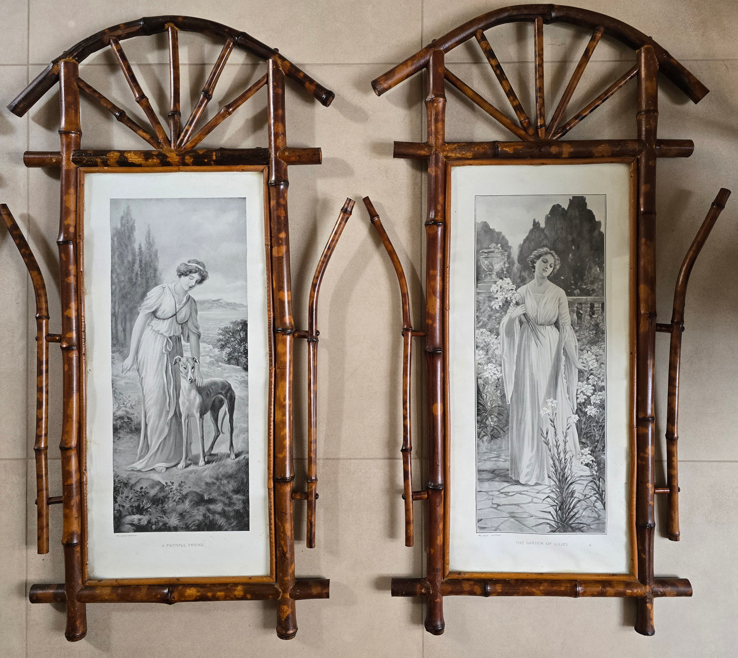 Set of 5 Victorian Sentimental Prints in Original Bamboo Japonisme Frames, c.1870–1890