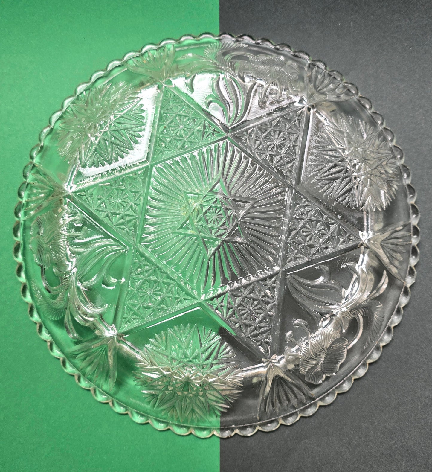 Art Deco Pressed Glass Butter Dome with Plate – Bohemian/German, c.1930s