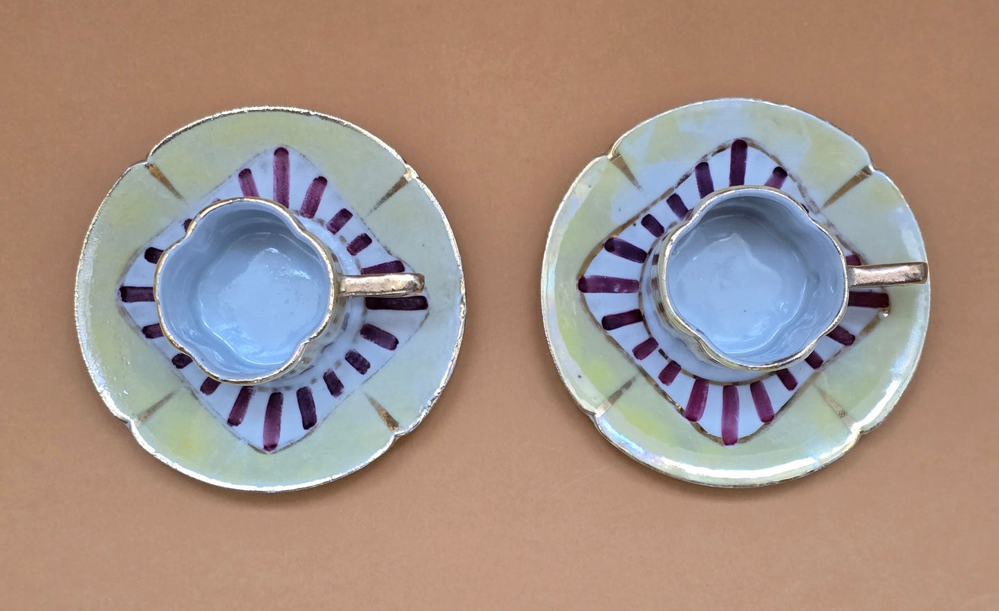 Antique German Lustre Porcelain Espresso Cup & Saucer Set – Wilhelm Leykauf, c.1890