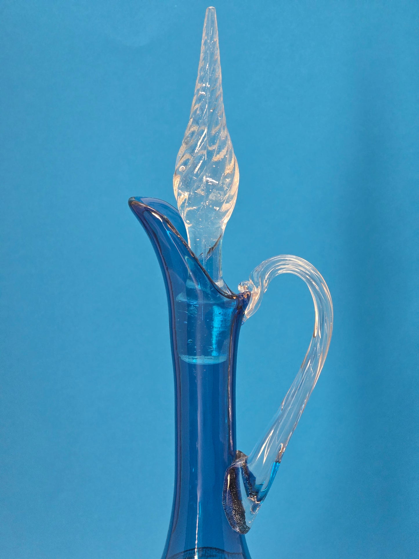 Italian Empoli Cobalt Blue Glass Decanter | Gold Decoration | c.1960s