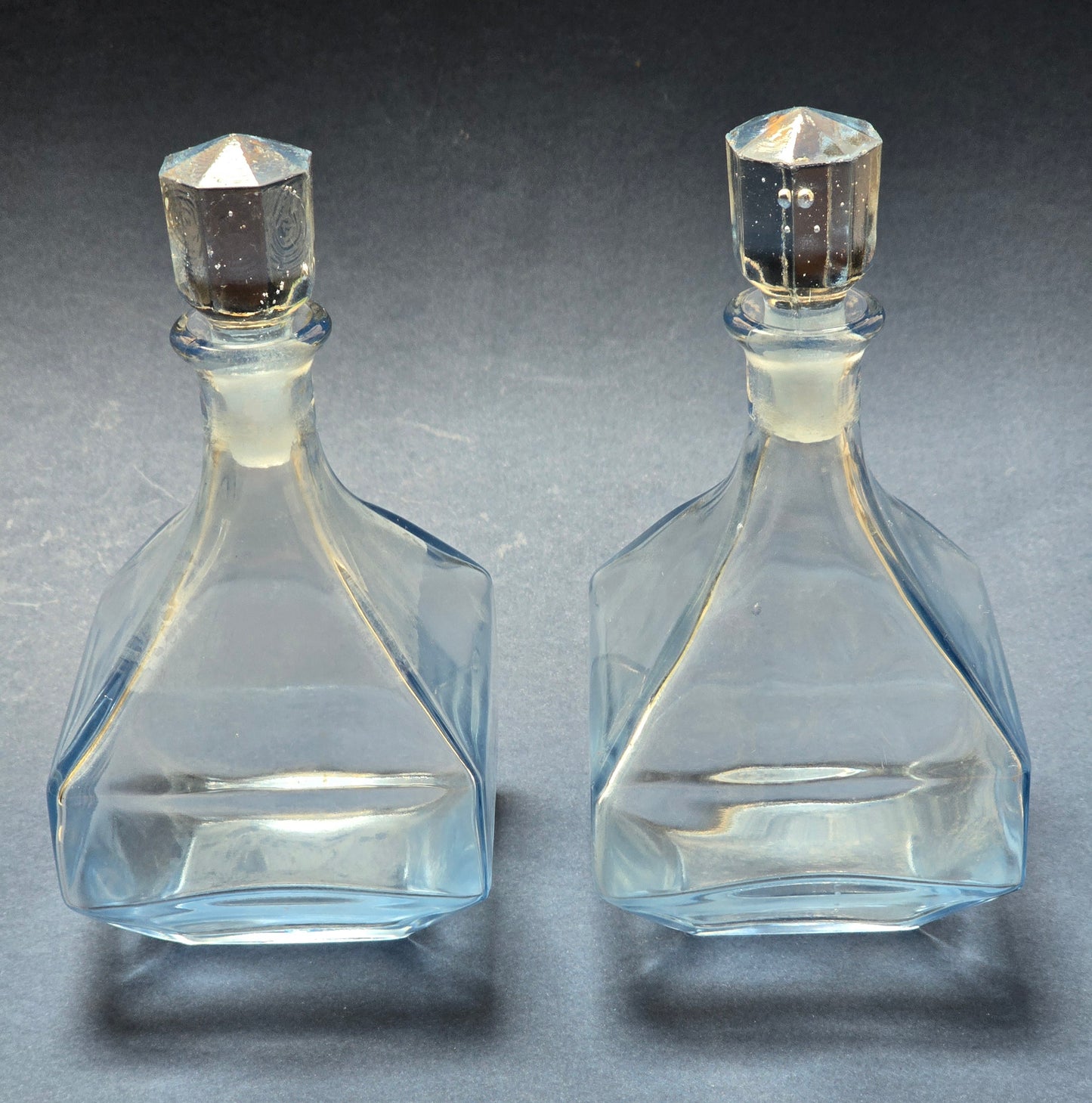 Vintage Lead Crystal Perfume Bottle with Faceted Stopper, Light Blue Tint, c.1930–1950