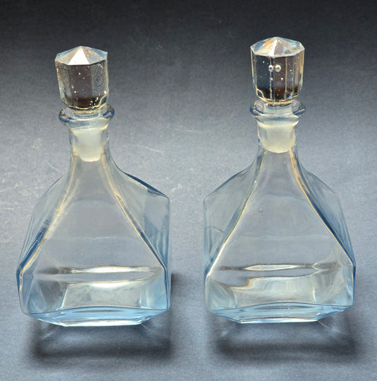 Vintage Lead Crystal Perfume Bottle with Faceted Stopper, Light Blue Tint, c.1930–1950