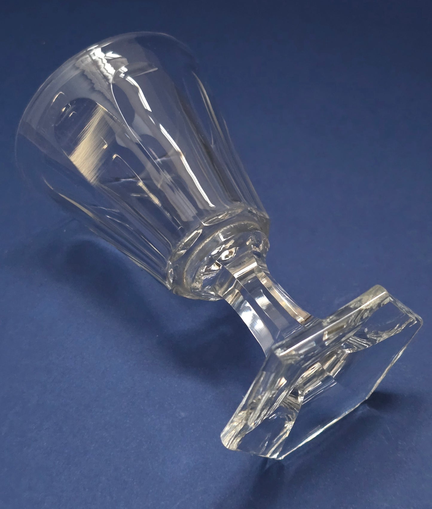 Set of 5 Antique Crystal Wine Glasses with Hexagonal Foot & Panel-Cut Body, c.1900