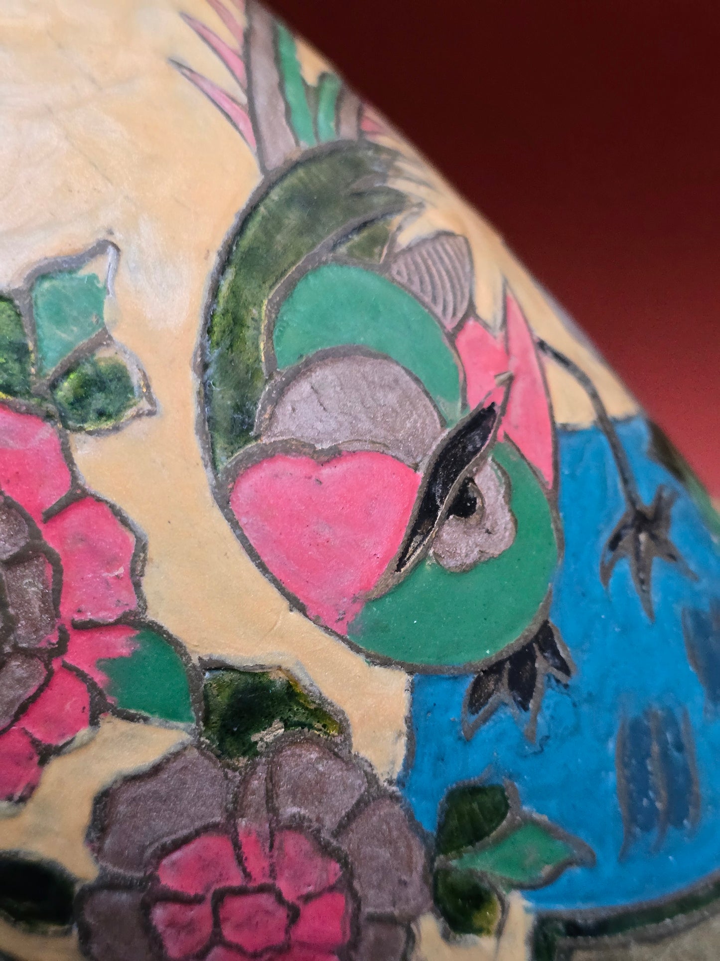 Indian Brass Vase with Cloisonné-Style Enamel Decoration – Bird & Floral, 1960s