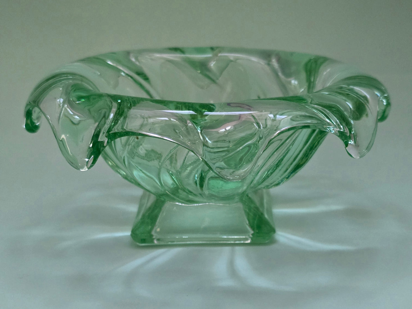 Sowerby Art Deco Flung Green Glass Dish c.1930 – Made in England
