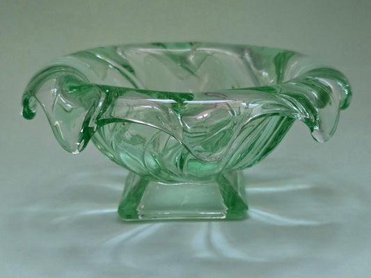 Sowerby Art Deco Flung Green Glass Dish c.1930 – Made in England