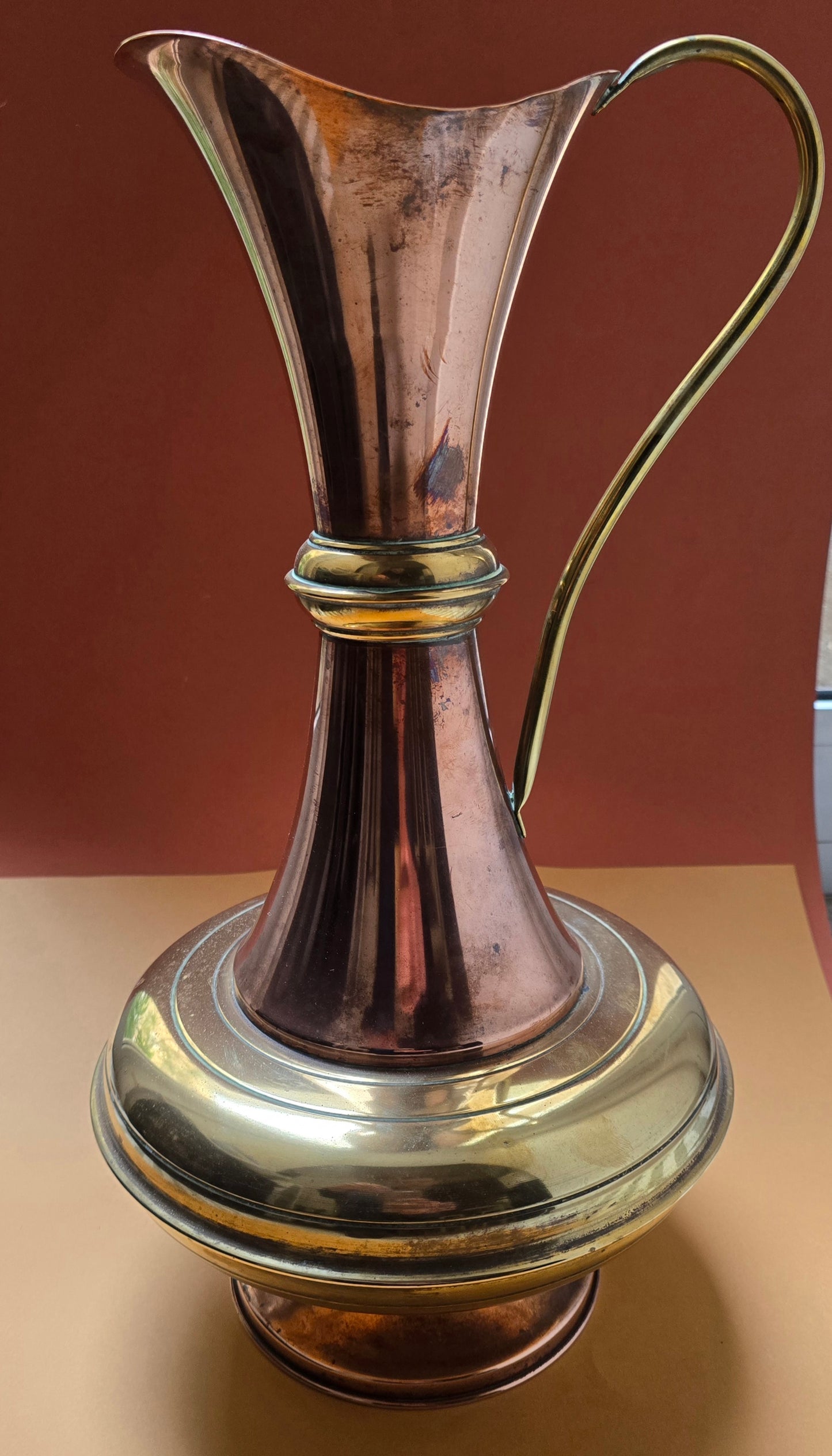 English Copper & Brass Ewer, Anglo-Persian Style, Valletta Provenance, c.1930