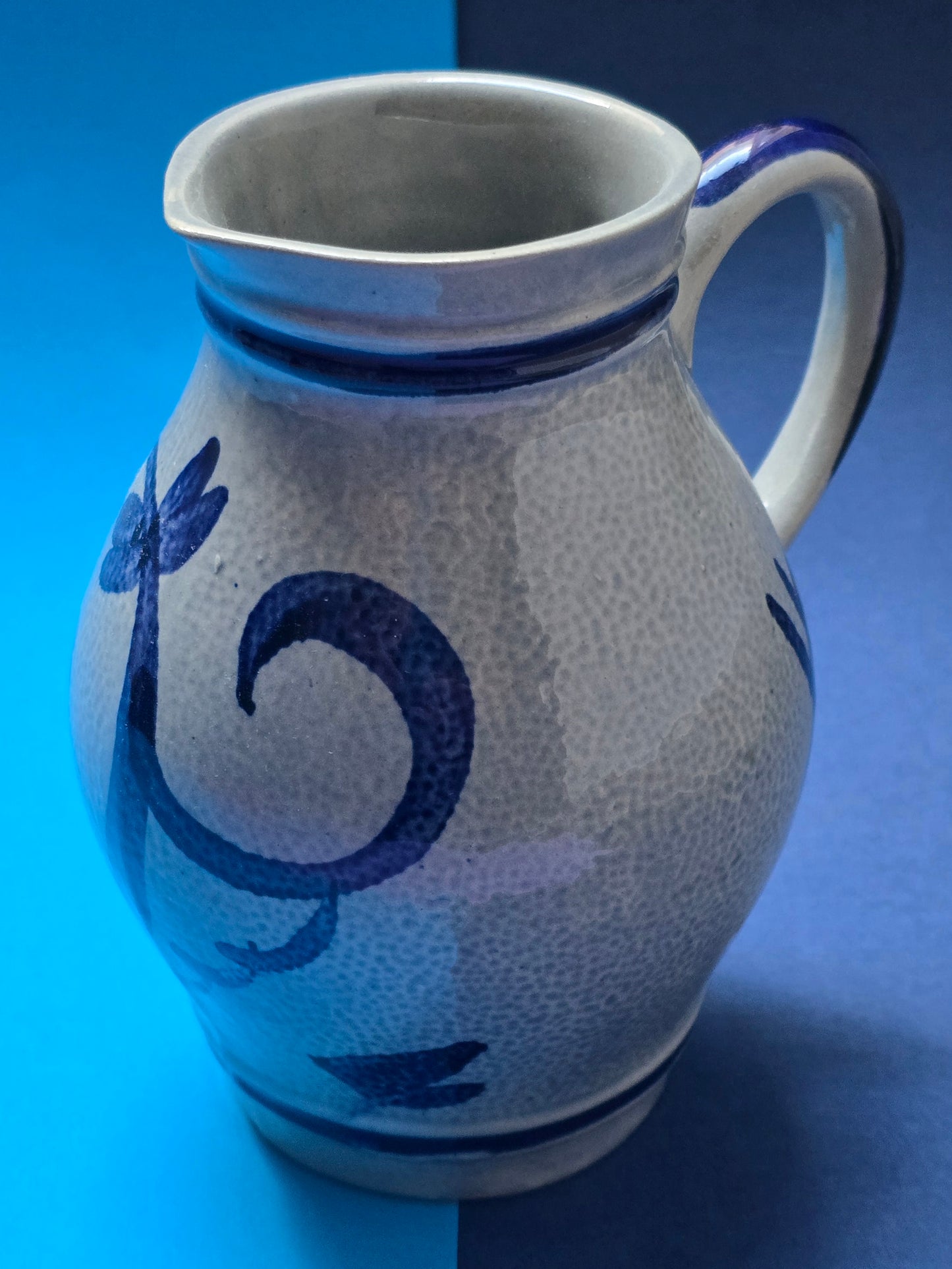 Original Gerz Westerwald Stoneware Pitcher, Cobalt Blue Floral, W. Germany, c.1950s