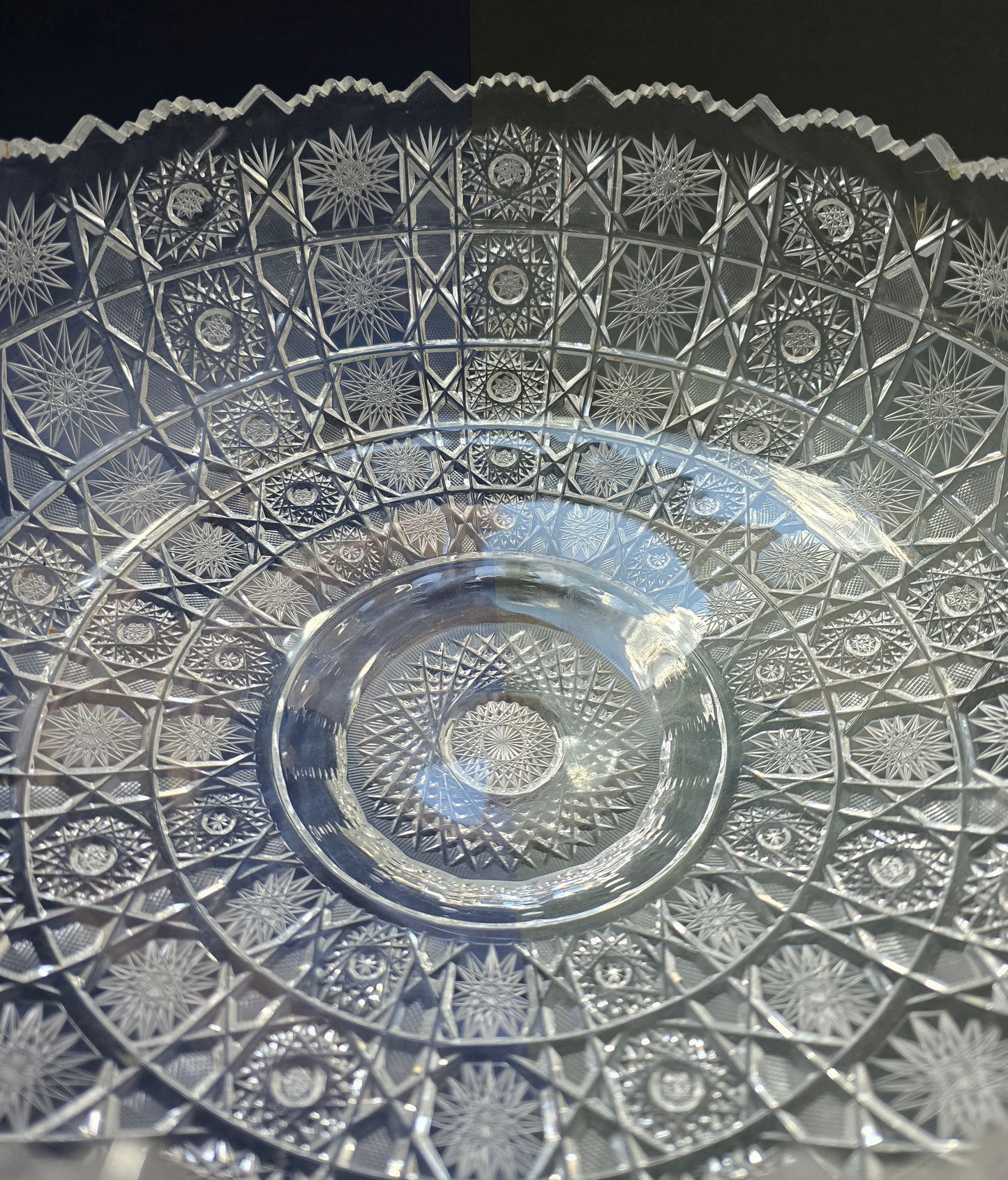 Large Bohemian Cut Crystal Bowl, c.1960s