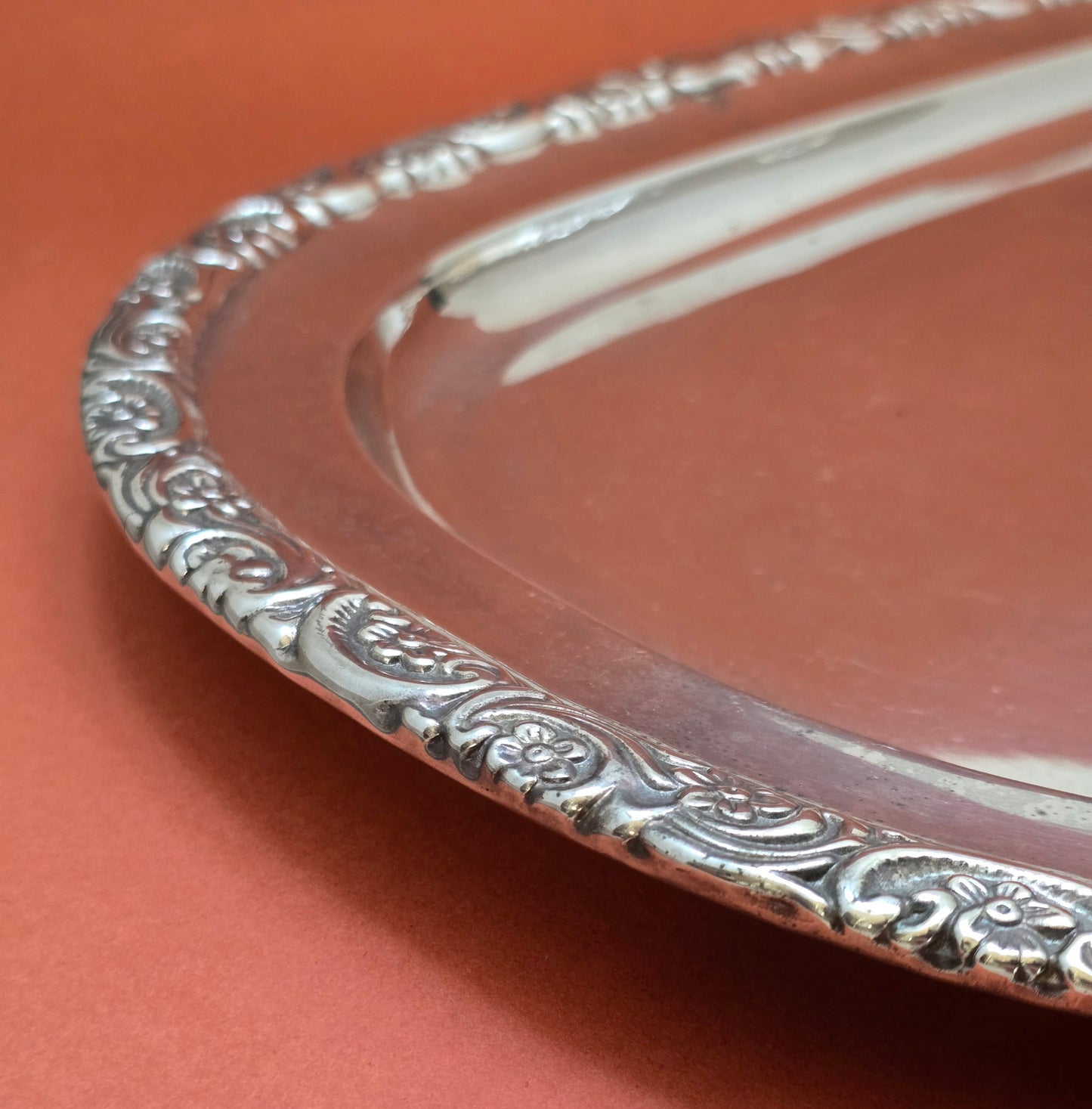 Large Silver-Plated Serving Tray | Acanthus & Floral Border | c.1930s