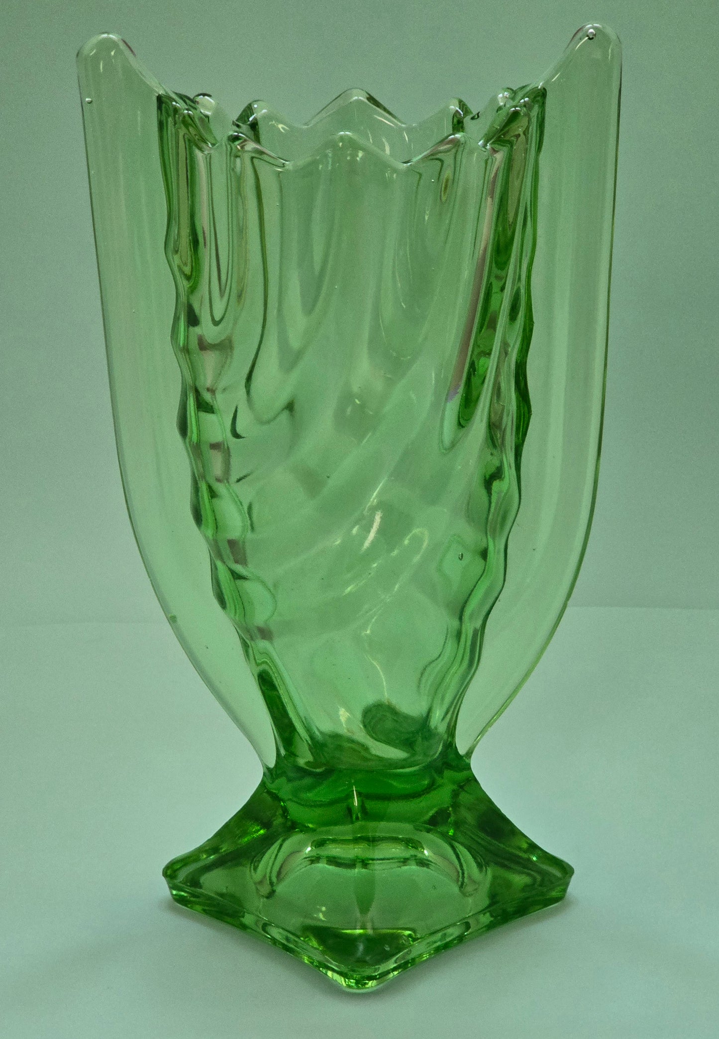 Josef Inwald Barolac Art Deco Winged Vase – Green Glass c.1930s