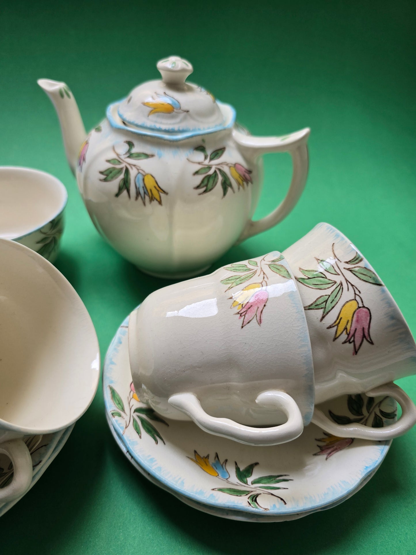 Jas. Broadhurst & Sons 'Kendal' Complete Tea Service for Six, Hand-Painted Campanula, c.1930–1940