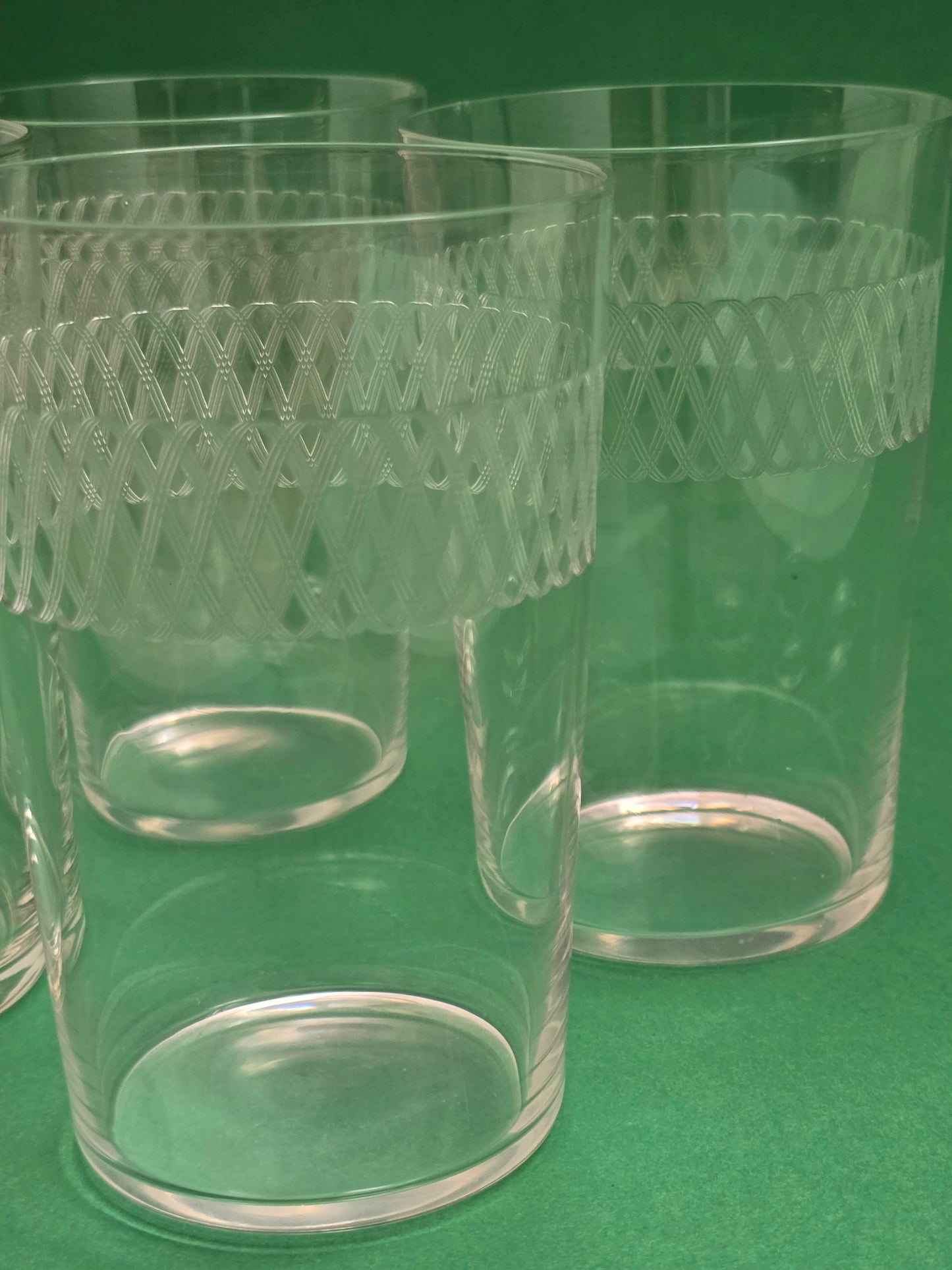 Antique Crystal Water Glasses with Engraved Spiral Pattern, Set of 4, c.1920