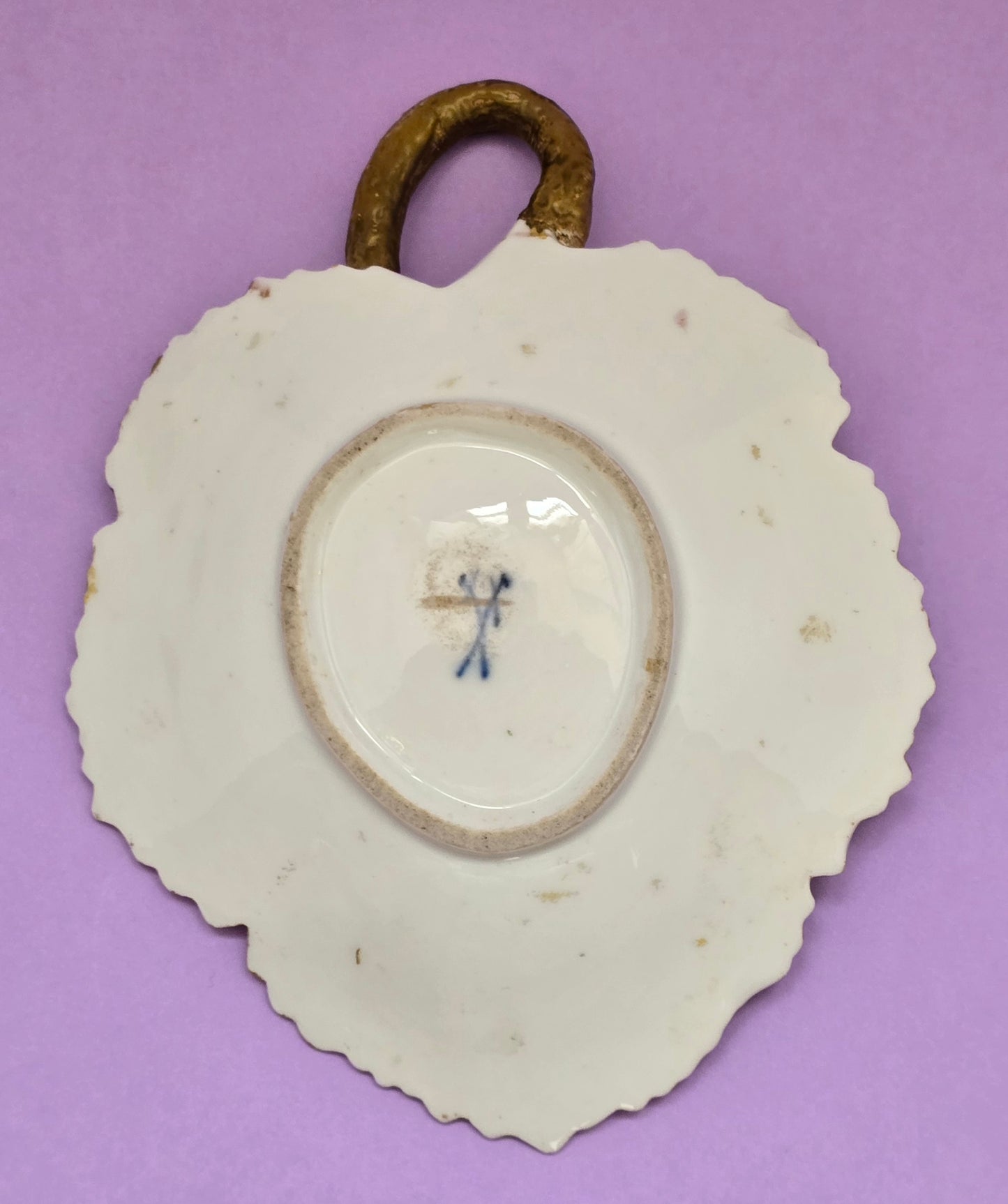 Meissen Porcelain Leaf-Shaped Trinket Tray with Watteau Scene