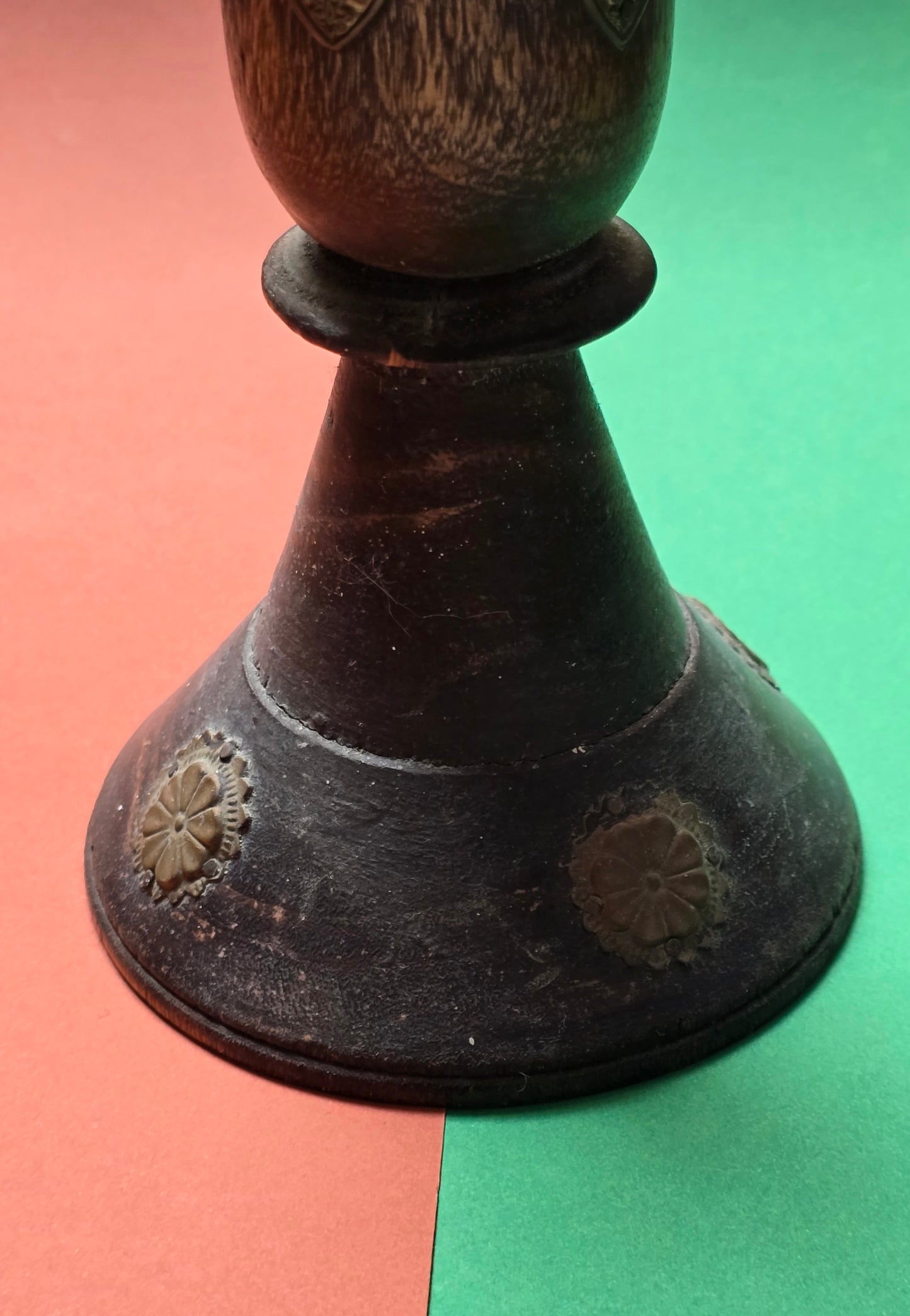 Indian Dark Wood Candlestick with Brass Fittings – Rajasthan, c.1880–1920