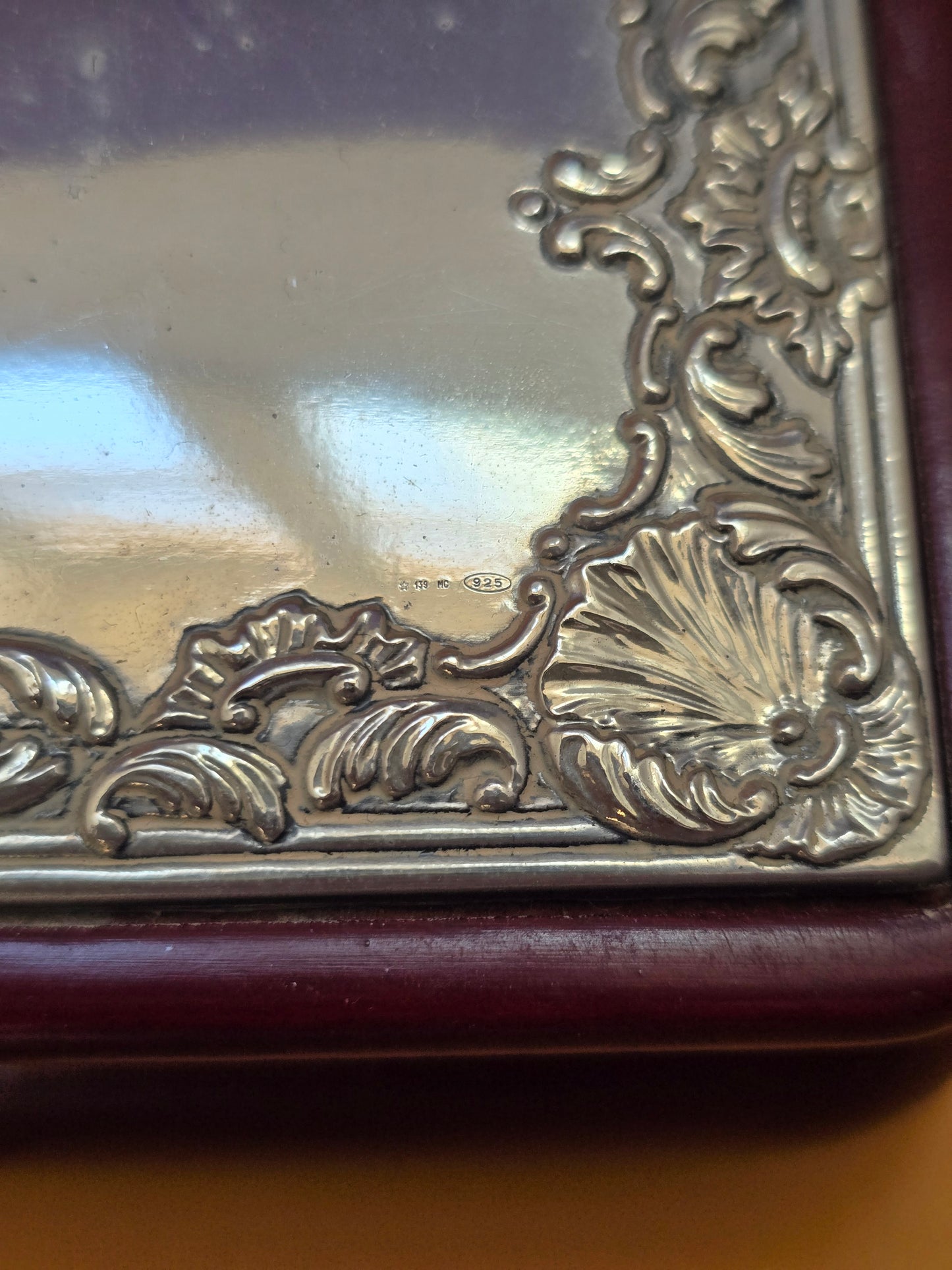 Italian Sterling Silver & Cherrywood Jewellery Box | 925 Silver Rococo Lid | Macerata | c.1970s