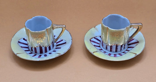 Antique German Lustre Porcelain Espresso Cup & Saucer Set – Wilhelm Leykauf, c.1890